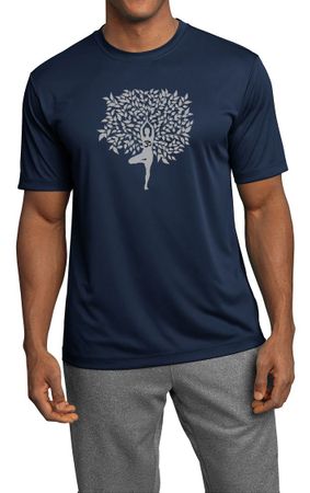 Mens Yoga Shirt Grey Tree Pose Moisture Wicking Tee T-Shirt