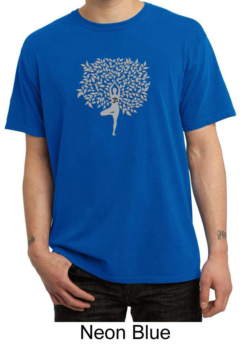 Mens Yoga Shirt Grey Tree Pose Pigment Dyed Tee TShirt Grey Tree