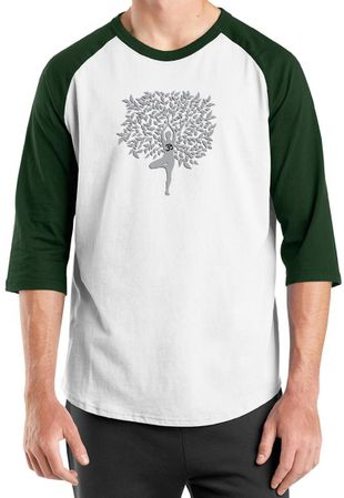 Mens Yoga Shirt Grey Tree Pose Raglan Tee T-Shirt