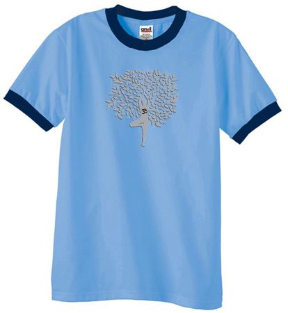 Mens Yoga Shirt Grey Tree Pose Ringer Tee T-Shirt
