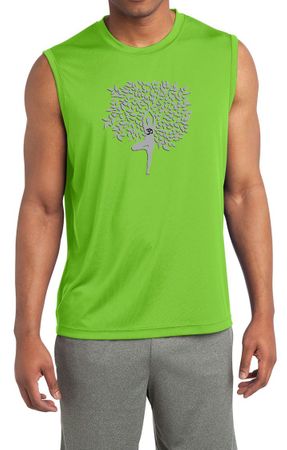 Mens Yoga Shirt Grey Tree Pose Sleeveless Moisture Wicking Tee T-Shirt