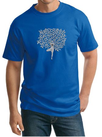 Mens Yoga Shirt Grey Tree Pose Tall Tee T-Shirt