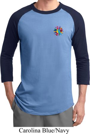 Mens Yoga Shirt Hippie Sun Patch Pocket Print Raglan Tee T-Shirt