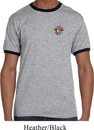 Mens Yoga Shirt Hippie Sun Patch Pocket Print Ringer Tee T-Shirt