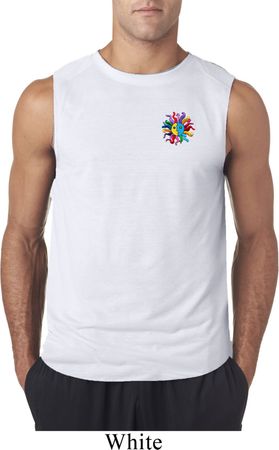 Mens Yoga Shirt Hippie Sun Patch Pocket Print Sleeveless Tee T-Shirt