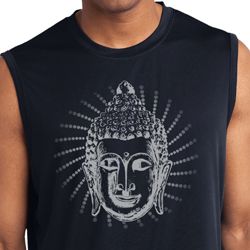 Mens Yoga Shirt Iconic Buddha Sleeveless Moisture Wicking Tee
