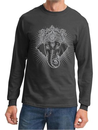 Mens Yoga Shirt Iconic Ganesha Long Sleeve Tee T-Shirt