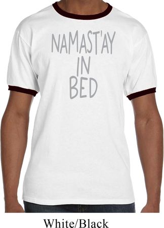 Mens Yoga Shirt Namastay In Bed Ringer Tee T-Shirt