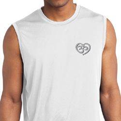 Mens Yoga Shirt OM Heart Pocket Print Sleeveless Moisture Wicking Tee Mens Yoga Shirt OM Heart Pocket Print Sleeveless Moisture Wicking Tee