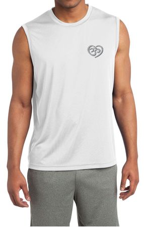 Mens Yoga Shirt OM Heart Pocket Print Sleeveless Moisture Wicking Tee