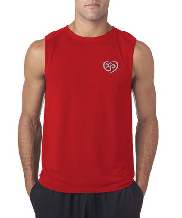 Mens Yoga Shirt OM Heart Pocket Print Sleeveless Tee T-Shirt