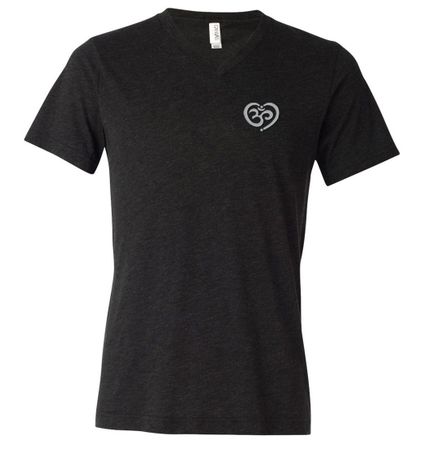Mens Yoga Shirt OM Heart Pocket Print Tri Blend V-neck Tee T-Shirt