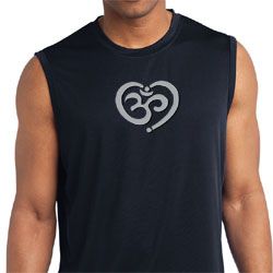 Mens Yoga Shirt OM Heart Sleeveless Moisture Wicking Tee T-Shirt