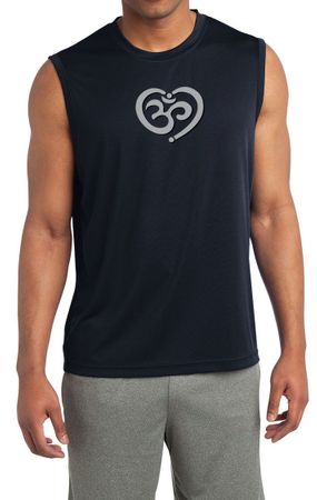 Mens Yoga Shirt OM Heart Sleeveless Moisture Wicking Tee T-Shirt