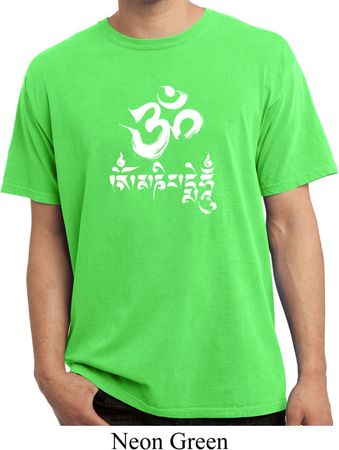 Mens Yoga Shirt OM Mani Padme Hum Pigment Dyed Tee T-Shirt