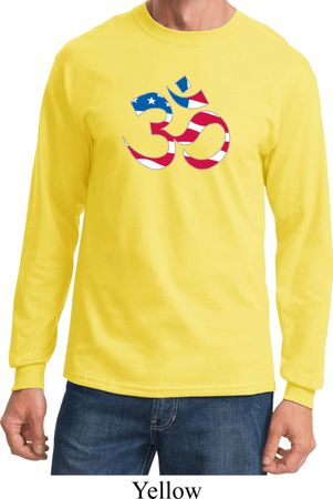 Mens Yoga Shirt Patriotic Om Long Sleeve Tee T-Shirt