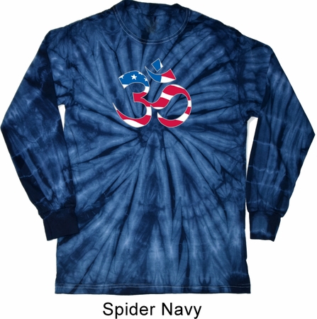 Mens Yoga Shirt Patriotic Om Long Sleeve Tie Dye Tee T-shirt