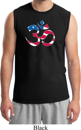 Mens Yoga Shirt Patriotic Om Muscle Tee T-Shirt