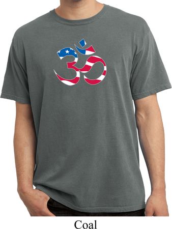 Mens Yoga Shirt Patriotic Om Pigment Dyed Tee T-Shirt