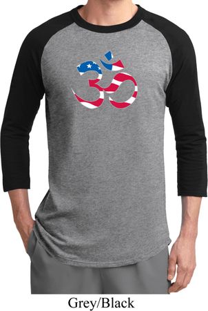 Mens Yoga Shirt Patriotic Om Raglan Tee T-Shirt