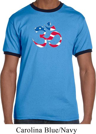 Mens Yoga Shirt Patriotic Om Ringer Tee T-Shirt