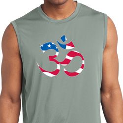 Mens Yoga Shirt Patriotic Om Sleeveless Moisture Wicking Tee Mens Yoga Shirt Patriotic Om Sleeveless Moisture Wicking Tee