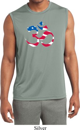 Mens Yoga Shirt Patriotic Om Sleeveless Moisture Wicking Tee