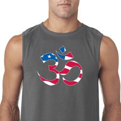Mens Yoga Shirt Patriotic Om Sleeveless Tee T-Shirt Mens Yoga Shirt Patriotic Om Sleeveless Tee T-Shirt