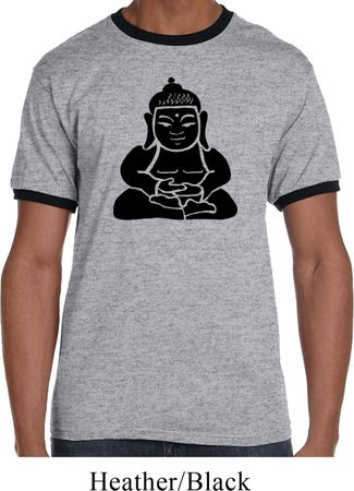 Mens Yoga Shirt Shadow Buddha Ringer Tee T-Shirt