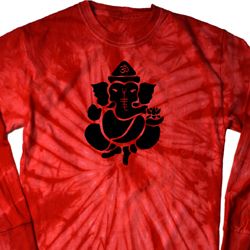 Mens Yoga Shirt Shadow Ganesha Long Sleeve Tie Dye Tee T-shirt