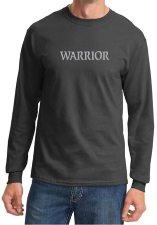 Mens Yoga Shirt Warrior Text Long Sleeve Tee T-Shirt