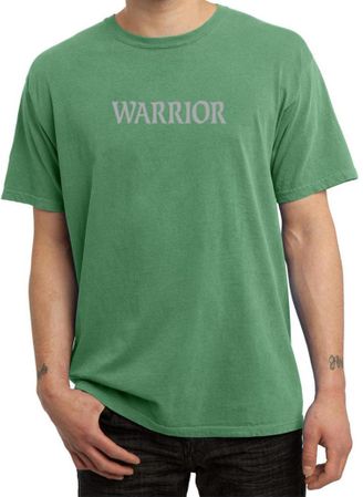 Mens Yoga Shirt Warrior Text Pigment Dyed Tee T-Shirt