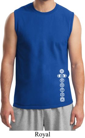 Mens Yoga Shirt White 7 Chakras Bottom Print Muscle Tee T-Shirt