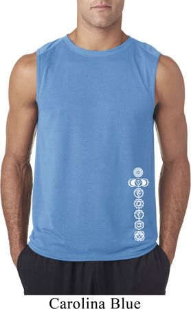 Mens Yoga Shirt White 7 Chakras Bottom Print Sleeveless Tee T-Shirt