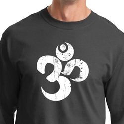 Mens Yoga Shirt White Distressed OM Long Sleeve Tee T-Shirt