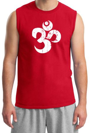 Mens Yoga Shirt White Distressed OM Muscle Tee T-Shirt