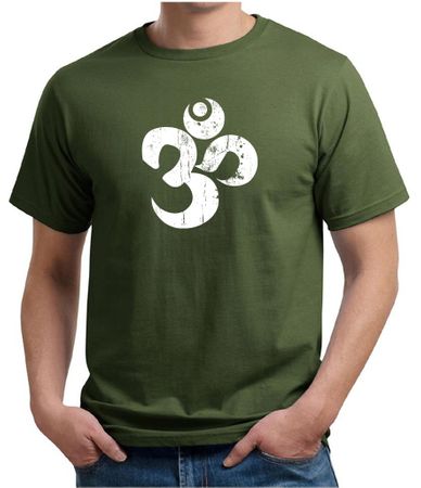 Mens Yoga Shirt White Distressed OM Organic Tee T-Shirt