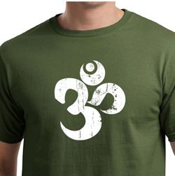 Mens Yoga Shirt White Distressed OM Organic Tee T-Shirt