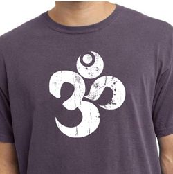 Mens Yoga Shirt White Distressed OM Pigment Dyed Tee T-Shirt