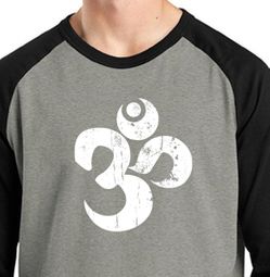 Mens Yoga Shirt White Distressed OM Raglan Tee T-Shirt