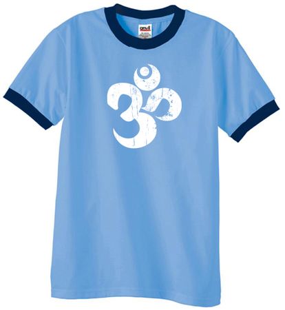 Mens Yoga Shirt White Distressed OM Ringer Tee T-Shirt