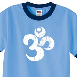 Mens Yoga Shirt White Distressed OM Ringer Tee T-Shirt