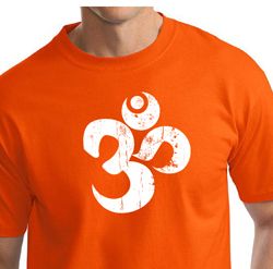 Mens Yoga Shirt White Distressed OM Tall Tee T-Shirt