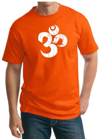 Mens Yoga Shirt White Distressed OM Tall Tee T-Shirt