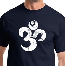 Mens Yoga Shirt White Distressed OM Tee T-Shirt