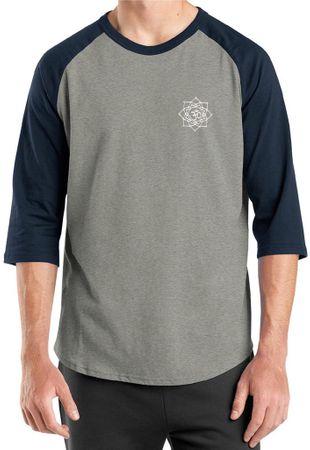 Mens Yoga Shirt White Lotus OM Pocket Print Raglan Tee T-Shirt