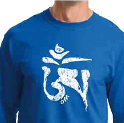 Mens Yoga Shirt White Tibetan Om Long Sleeve