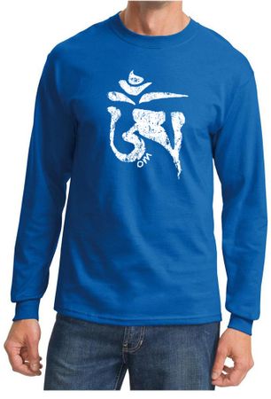 Mens Yoga Shirt White Tibetan Om Long Sleeve