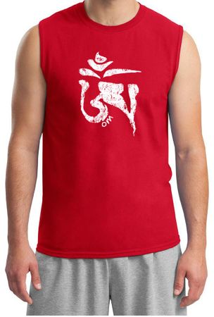 Mens Yoga Shirt White Tibetan Om Muscle T-Shirt
