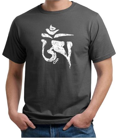 Mens Yoga Shirt White Tibetan Om Organic Tee T-Shirt